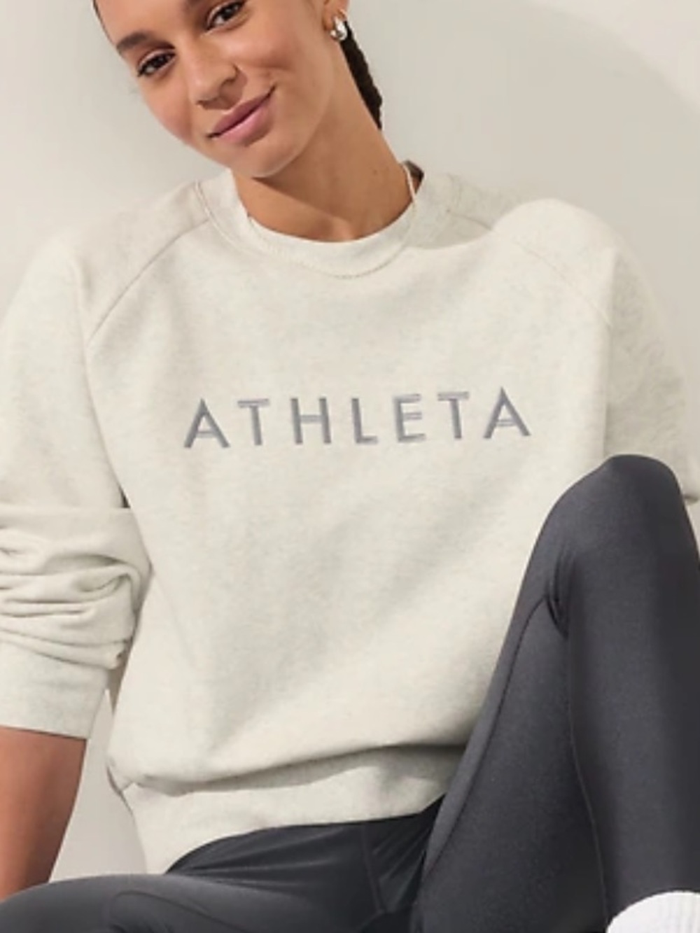 Athleta - Women's Embroidered Crew Sweatshirt. Size Large. Light Gray